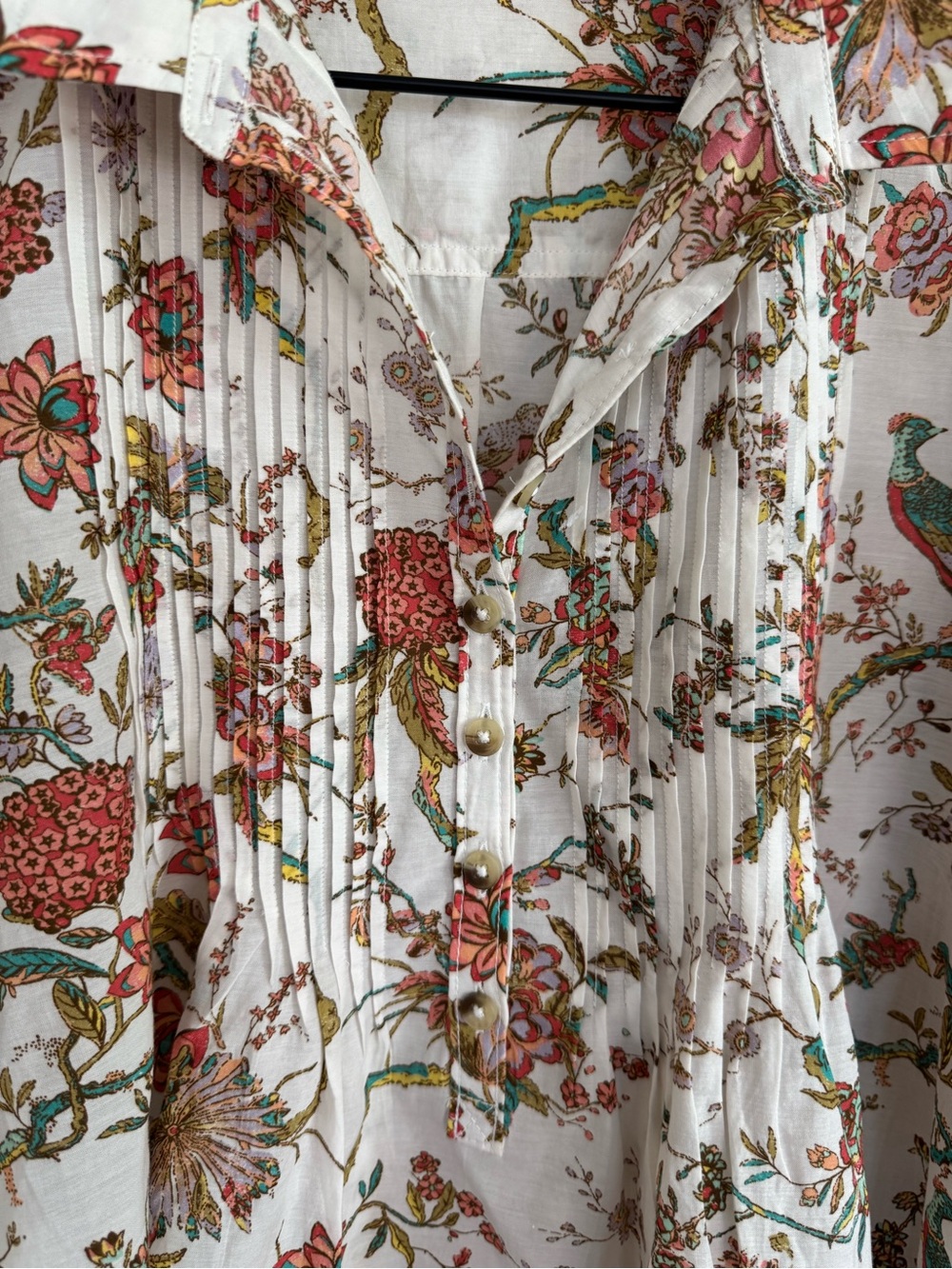 Pilcro Anthropologie Floral Bird Pintuck Blouse Boho Cottagecore Peasant Top S - Picture 4 of 12